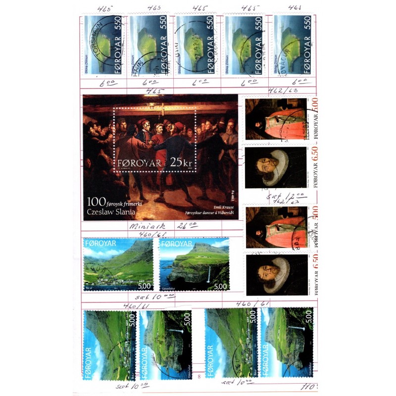 Færøerne - 2004-2019 - 4 udvalgshæfter A5 med diverse mærker inkl. miniark. - 2 Lindner lager indstiksalbum ofte med flere af samme mærke - AFA værdi over 15.000 kr. - Stemplet.